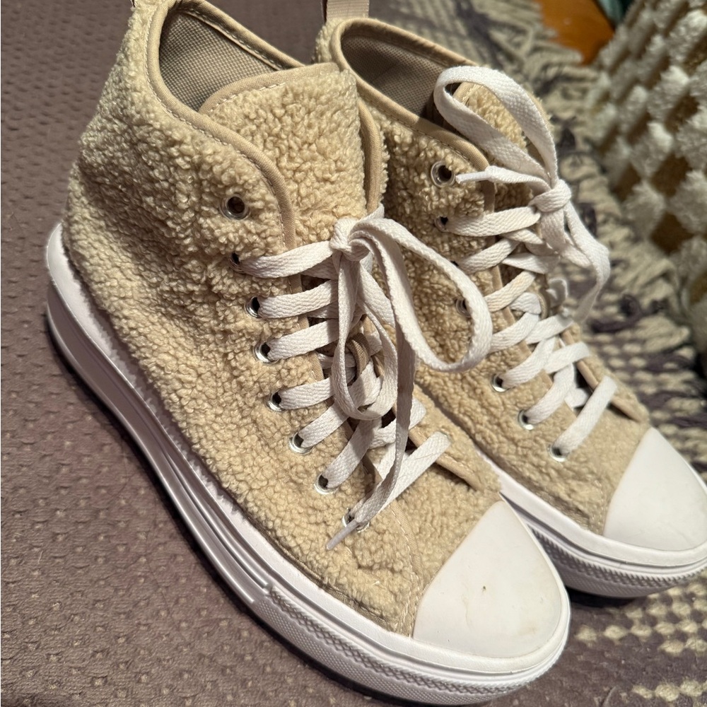 Converse Beige Sherpa High-Top Sneakers